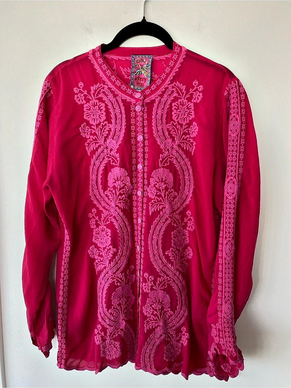 Johnny Was Floral Embroidered Tunic in Pink Like New Size S